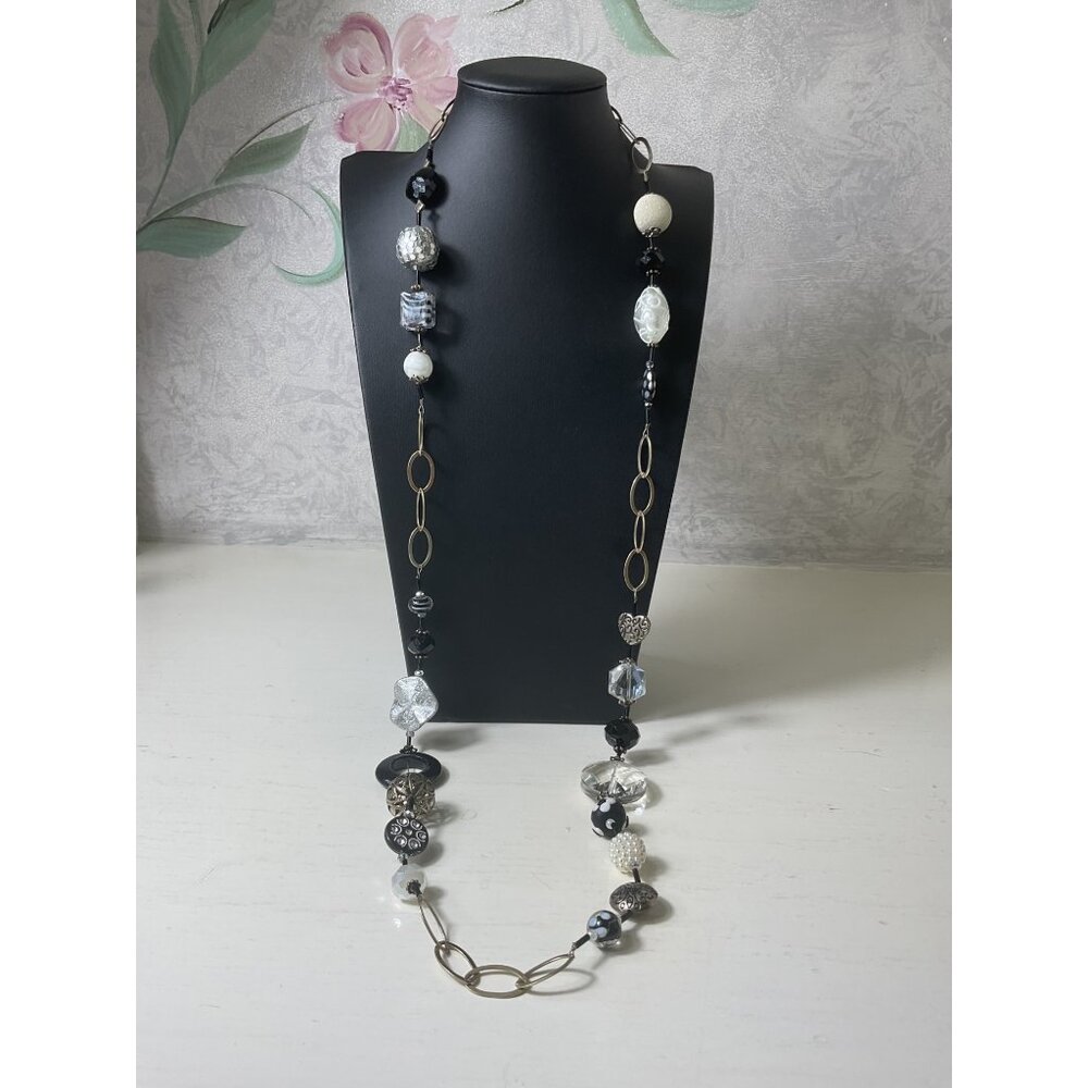 Gold & Silver Necklace With Glass Beads & Cross Toggle Clasp